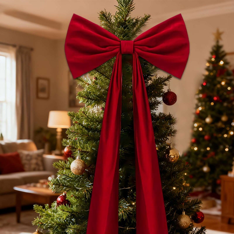 20 x 71 Inches Extra Large Red Velvet Bow for Christmas Tree Decoration, Giant Xmas Tree Toppers Bows for Home Wreath Wall Backdrop Birthday Wedding Party Decorations (Red) - Image 1